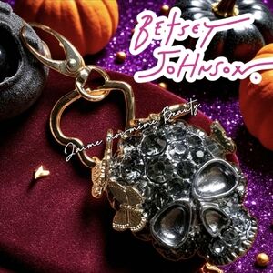Betsey Johnson Black and Gold Skull  And Butterflies Pave Rhinestone Bag Charm